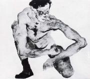Egon Schiele Squatting male nude with stockings Sweden oil painting artist
